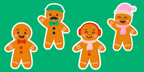 Gingerbread man christmas sticker pack with festive cookies and decorations