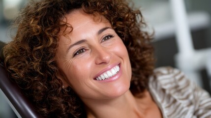 Joyful woman smiling indoors lifestyle portrait natural light close-up happiness concept