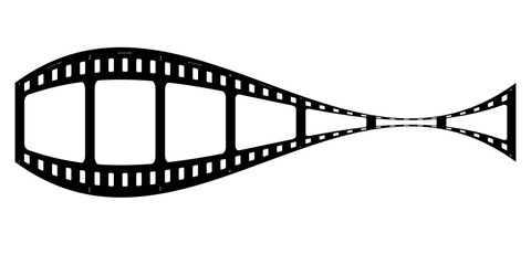 Obraz premium Unique black vector film strip graphic with a dynamic focus shape, symbolizing cinematic vision, visual flow, high speed media, and abstract movie concepts.