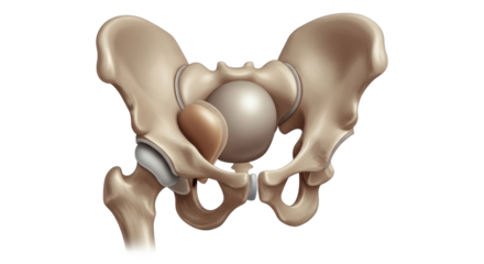 Isolated pelvic bone with hip joint anatomical diagram illustration on a simple backdrop