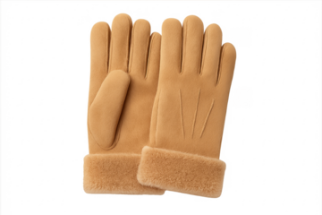 Pair of suede gloves with fur lining keeping hands warm