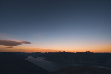 Alpenglow Sunrise on Mountain Peaks from Isthmus Peak, Wanaka, New Zealand