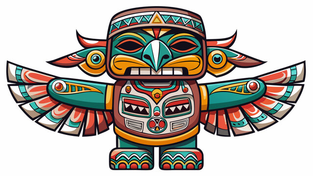 Tlingit Totem Figure USA, Alaska, White background stands proudly, carved with intricate symbols, reflecting indigenous culture, history, and storytelling, displayed against a clean, white background 