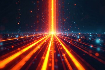 Seamless Data Flow Abstract visualization of interconnected digital streams merging into a unified whole. An abstract visualization of glowing, interconnected digital streams of light, flowing and