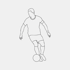 Fototapeta premium Continuous line drawing of a football player. man playing soccer ball template. Line art soccer player with ball illustration vector hand drawn isolated on white background.