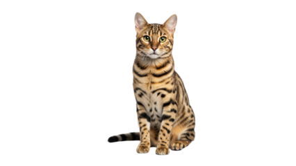Striking Bengal Cat Portrait with Captivating Gaze and Striking Markings on Black Background