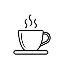 Simple outline vector icon of a coffee cup with rising steam for various design applications