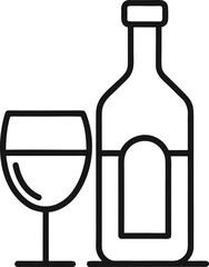 Scalable vector icon outline wine glass and bottle for digital and print design
