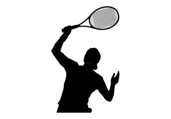 Powerful vector silhouette of a female tennis player serving with a tennis racket during an intense match