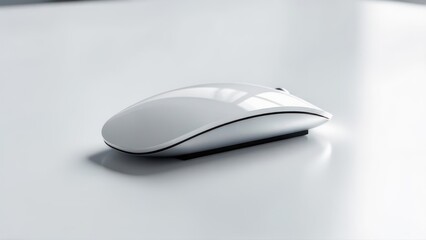 Sleek white wireless computer mouse on a minimalist surface
