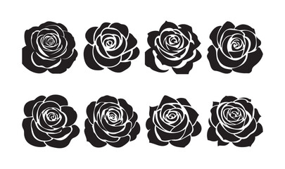 Black Rose Blossom Silhouette Collection.  Elegant Floral Vector Design Set © MSTGIRATUN