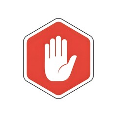 Obraz premium Red hexagonal sign with white hand warning symbol
