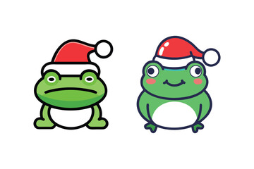 Obraz premium Two adorable cartoon frogs wearing festive red and white santa hats