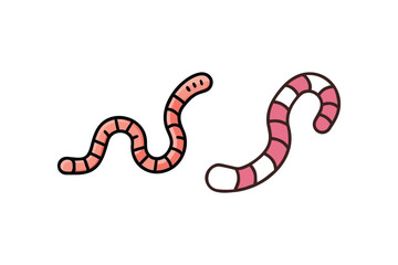 Two cartoon worms one pink and white the other orange are shown