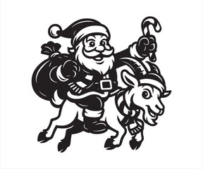 Santa Claus with Goat Vector | Funny Christmas Farm Animal Illustration | Holiday Clipart