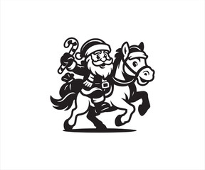Santa Claus with Horse Vector | Christmas Santa Riding Horse Illustration | Holiday Clipart