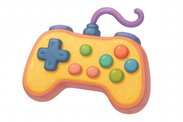 Hand drawing game controller in retro style, playing video games, fun entertainment technology, transparent background