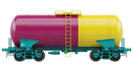 Isolated Tank Car in Bright Colors Ready for Cargo Shipping across the Tracks, Railroad Business