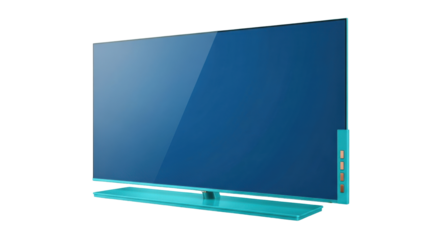 Isolated flat panel television in blue, technology for home, home entertainment center