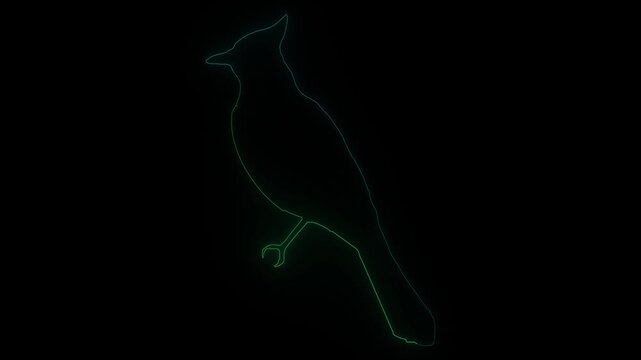 Abstract neon outline of a northern cardinal bird perched against a dark background with subtle color gradients