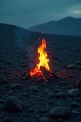 Lonely Ember A Single Glowing Coal on a Desolate Landscape, conveying feelings of quiet finality, isolation, and the end.  Perfect for themes of loss, solitude, and reflection.