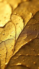 Shimmering Gold Leaf Close-up Texture of Luxurious Golden Surface, Ideal for Opulent Design Projects