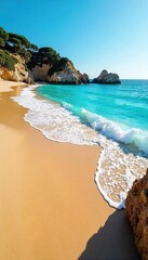 Serene Costa Brava Beach Golden Sand, Turquoise Water, Gentle Waves, Summer Escape