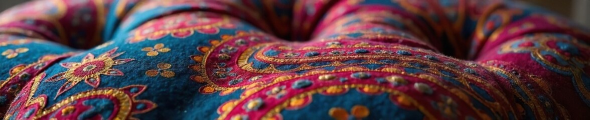 Luxurious Velvet Cushion with Intricate Paisley Pattern, Bohemian Elegance in Contemporary Interior Design