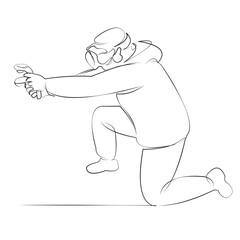 One continuous line drawing on white isolated background. Minimalism linear illustration. three-dimensional, children, teenage, go, technology, virtual, class, game, reality, headset