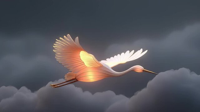 Auspicious Crane Flying in Auspicious Clouds, Signifying Good Fortune