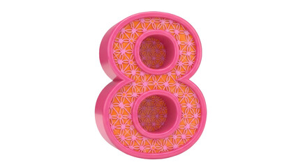 Isolated figure eight in pink color with an orange pattern for decoration and fun design