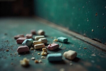 Old, weathered chalkboard frame with remnants of erased writing and a few loose chalk pieces, implying a creative space. A close up of an old, weathered chalkboard frame with visible, faint smudges