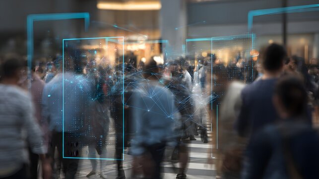 Business people in the city with a virtual recognition screen. Blurred background - Powered by Adobe