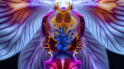 Fototapeta premium Abstract Butterfly-Flower Fusion – Symmetrical Digital Art, Transformation Concept, Vivid Color