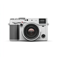 Silver rangefinder camera isolated on white background, a classic design for professional photography