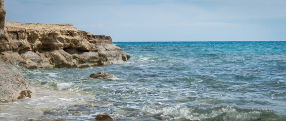 Rocky Zapalo Beach with Gentle Sea Waves, Cyprus