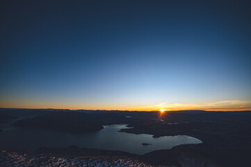 Sunrise Over Lake Wanaka from Roys Peak Summit in Early Autumn, New Zealand