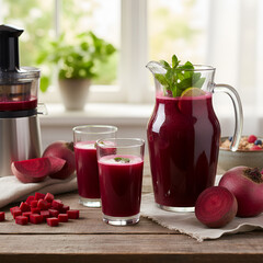 Fresh Beetroot Juice on Wooden Table with Natural Light