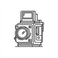 Line art illustration of a medium format camera isolated on white background, a vintage photography tool