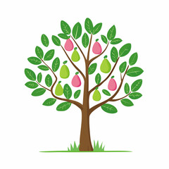 Obraz premium A vibrant illustration of a tree laden with ripe pears, showcasing nature's abundance from a frontal viewpoint.