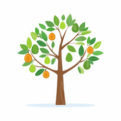 Obraz premium A vibrant illustration of a tree with oranges and green leaves standing alone from a front viewpoint