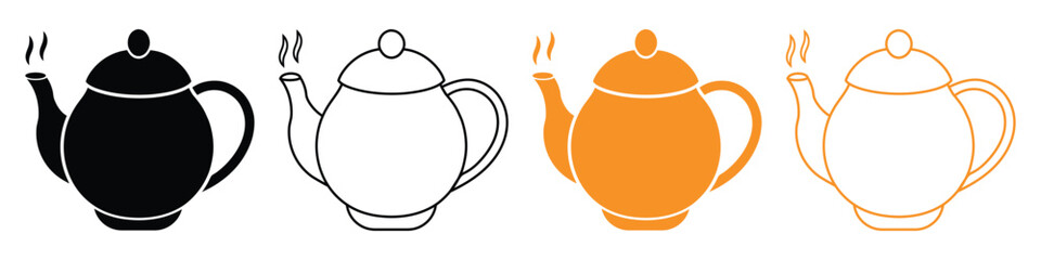 tea pot outline vector illustration, line art.