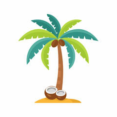 Beautiful coconut palm tree vector with green leaves and brown trunk isolated on white background for tropical design theme