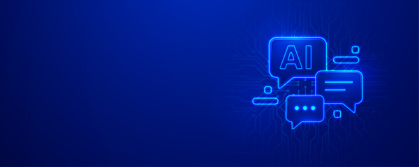 Glow of AI chat bubbles on a blue circuit background
