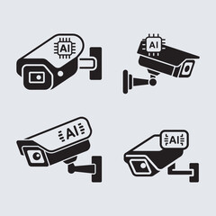 AI Powered Security Cameras for Advanced Surveillance Systems and Smart City,  vector illustration