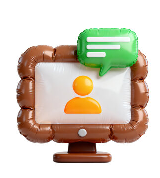 Playful Inflatable Monitor: Balloon Screen With User Icon & Text Speech Bubble &ndash; For Virtual Communication, Online Support Visuals & Cheerful Digital Design Elements