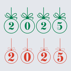 Festive 2025 New Year Vector Graphic in Red and Green,  vector illustration