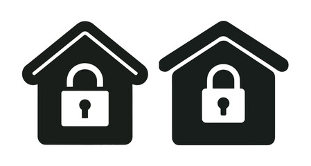 House with lock icon black and white home security concept,  vector illustration