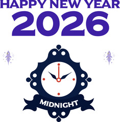 Vector art of happy new year 2026 midnight countdown clock