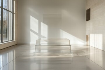 Fototapeta premium Transparent glass podium with abstract shadows